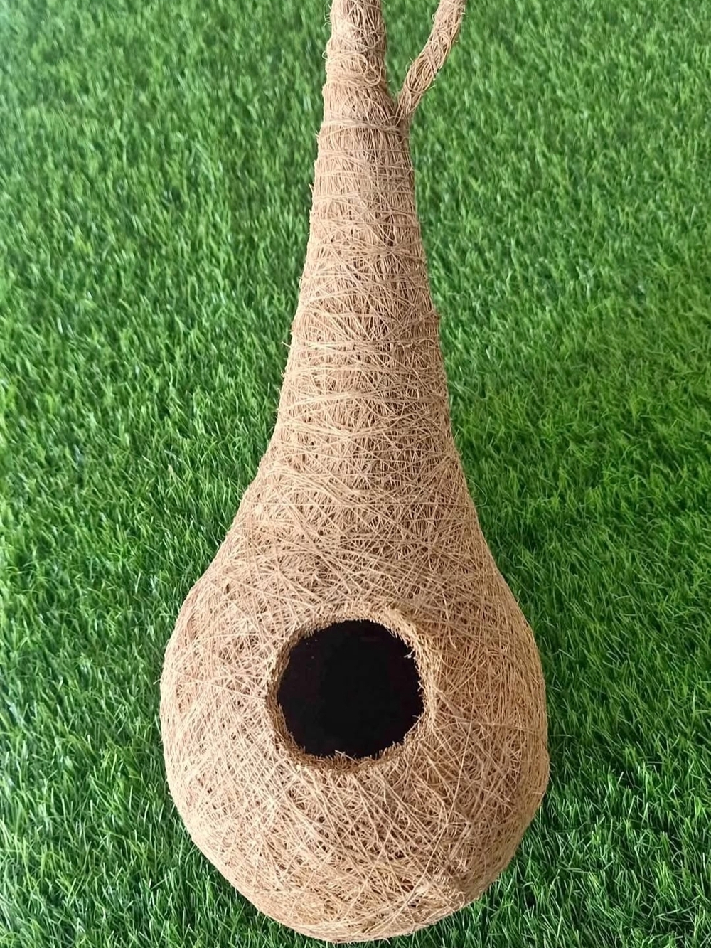Handwoven Coir Hanging Bird Nest - Natural Tan